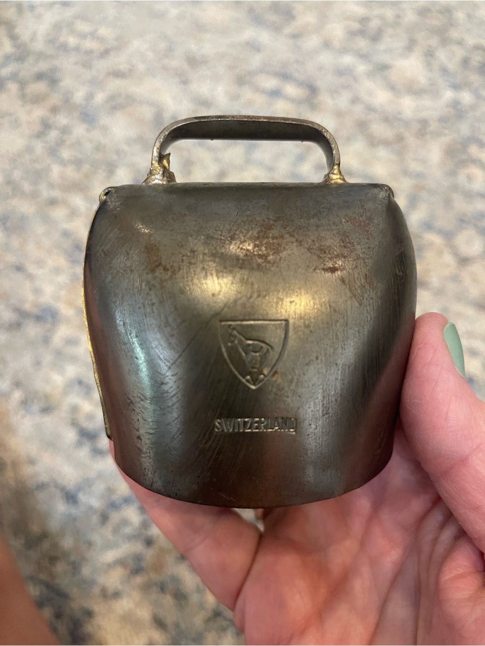 Antique Brass Switzerland Cowbell - Brown and Gold Tones